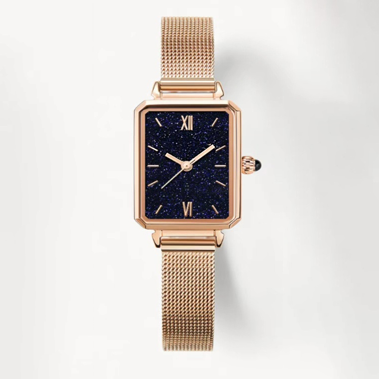 Real stone blue sandstone women's mesh woven stainless steel watch