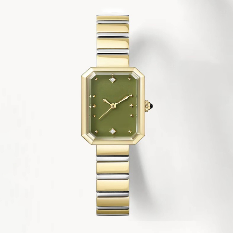 Green agate real stone women's square quartz watch